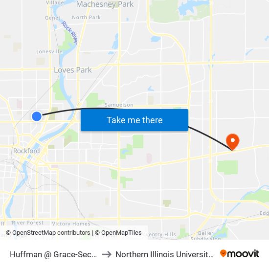 Huffman @ Grace-Sec-Outbound to Northern Illinois University - Rockford map