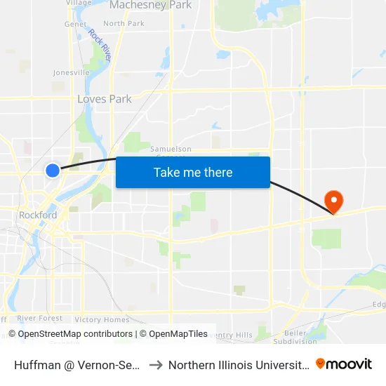 Huffman @ Vernon-Sec-Outbound to Northern Illinois University - Rockford map