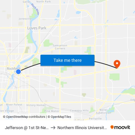 Jefferson @ 1st St-Nec-Inbound to Northern Illinois University - Rockford map