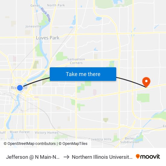 Jefferson @ N Main-Nec-Inbound to Northern Illinois University - Rockford map