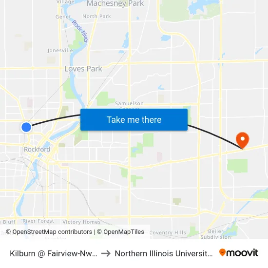 Kilburn @ Fairview-Nwc-Inbound to Northern Illinois University - Rockford map