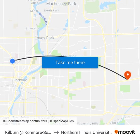 Kilburn @ Kenmore-Sec-Outbound to Northern Illinois University - Rockford map