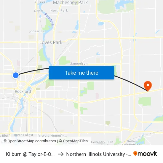 Kilburn @ Taylor-E-Outbound to Northern Illinois University - Rockford map