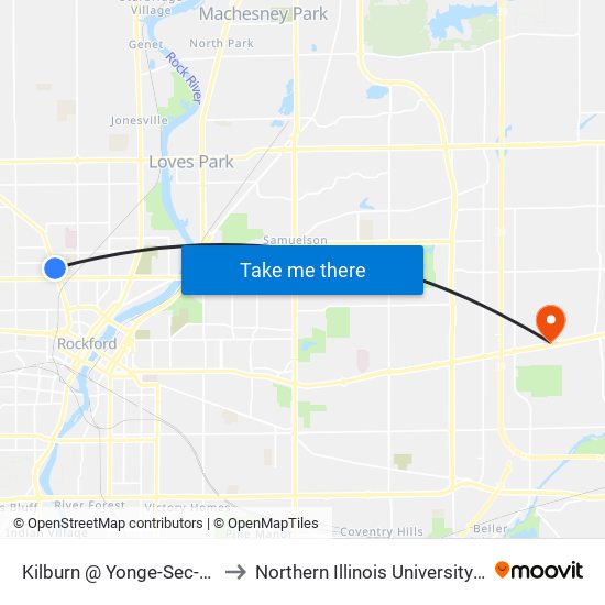 Kilburn @ Yonge-Sec-Outbound to Northern Illinois University - Rockford map