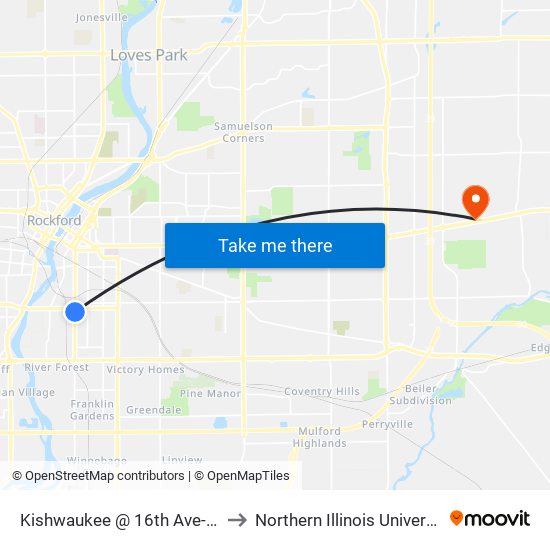 Kishwaukee @ 16th Ave-Nwc-Outbound to Northern Illinois University - Rockford map