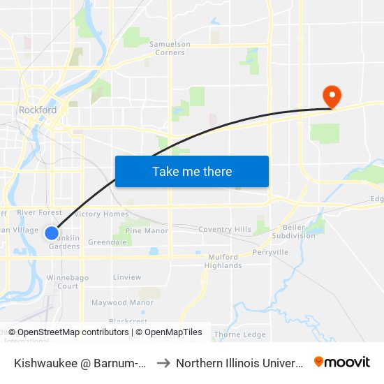 Kishwaukee @ Barnum-Nwc-Outbound to Northern Illinois University - Rockford map