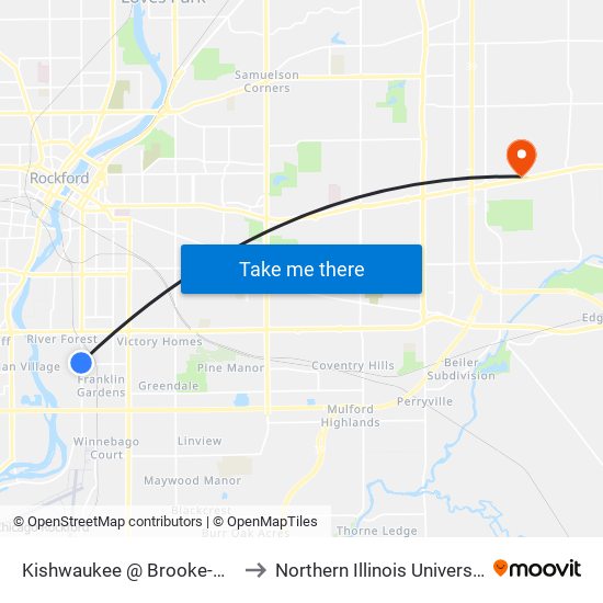 Kishwaukee @ Brooke-Nwc-Outbound to Northern Illinois University - Rockford map