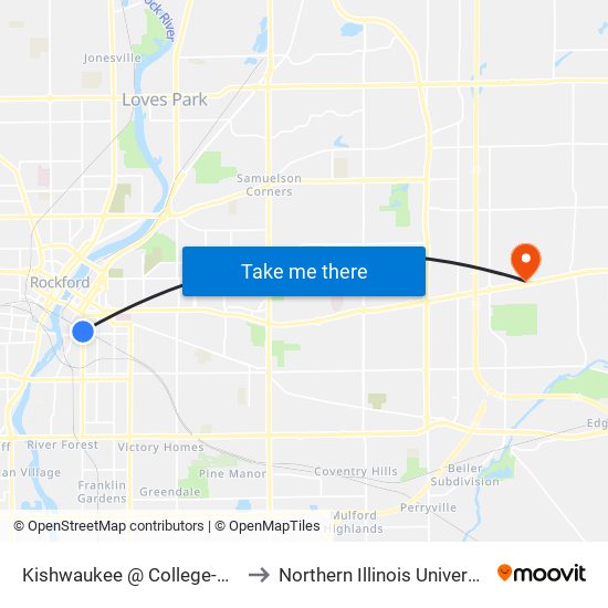 Kishwaukee @ College-Nwc-Outbound to Northern Illinois University - Rockford map
