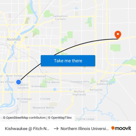 Kishwaukee @ Fitch-Nwc-Outbound to Northern Illinois University - Rockford map