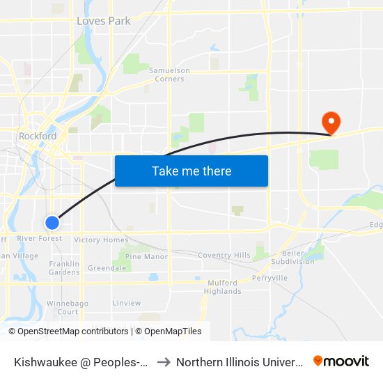 Kishwaukee @ Peoples-Nwc-Outbound to Northern Illinois University - Rockford map