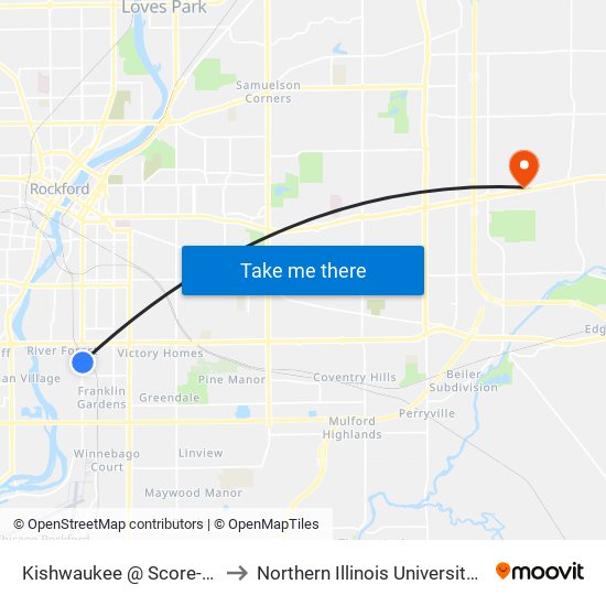 Kishwaukee @ Score-E-Inbound to Northern Illinois University - Rockford map