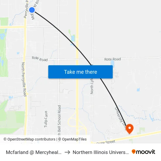 Mcfarland @ Mercyhealth-W-Inbound to Northern Illinois University - Rockford map