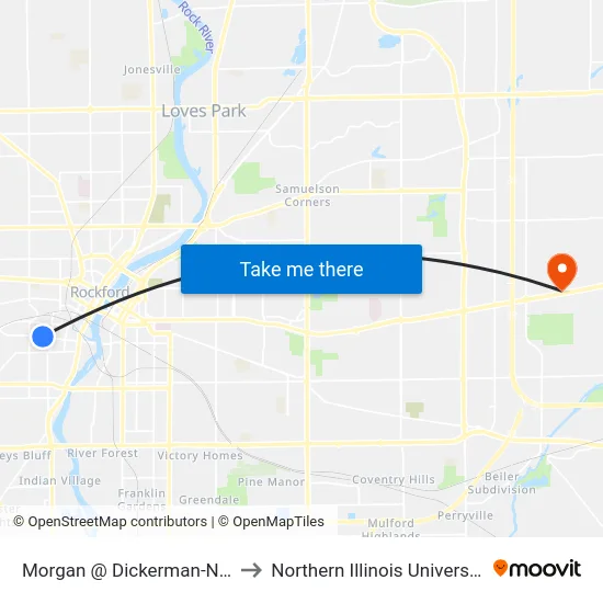 Morgan @ Dickerman-Nec-Outbound to Northern Illinois University - Rockford map