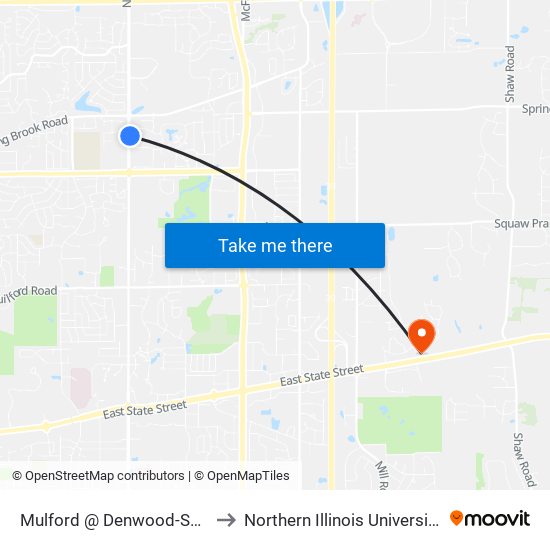 Mulford @ Denwood-Sec-Outbound to Northern Illinois University - Rockford map