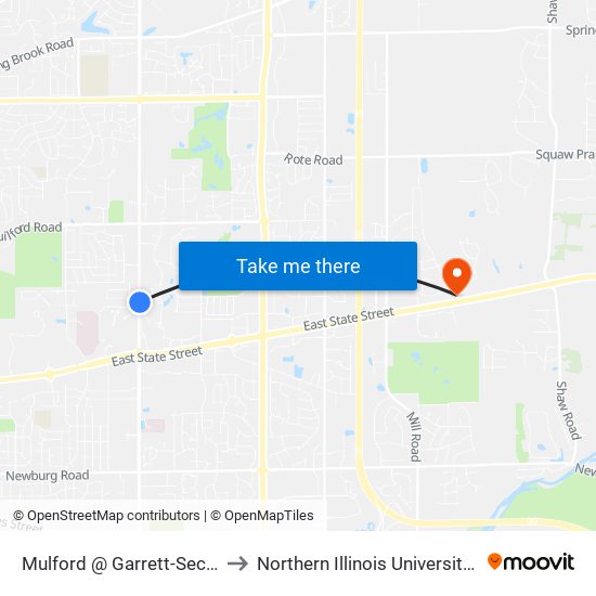 Mulford @ Garrett-Sec-Outbound to Northern Illinois University - Rockford map