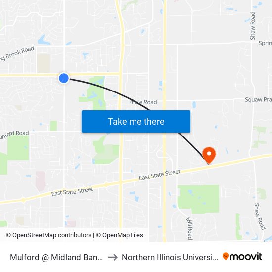 Mulford @ Midland Bank-W-Inbound to Northern Illinois University - Rockford map