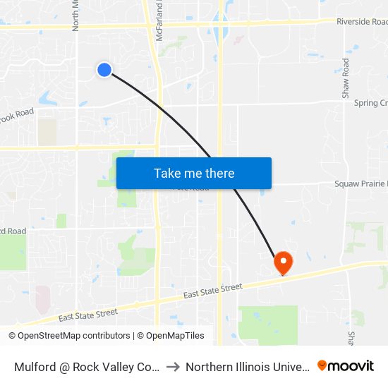 Mulford @ Rock Valley College-S-Outbound to Northern Illinois University - Rockford map