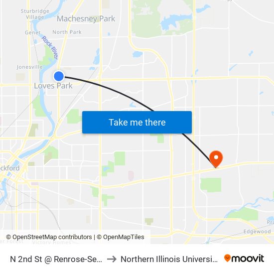 N 2nd St @ Renrose-Sec-Outbound to Northern Illinois University - Rockford map