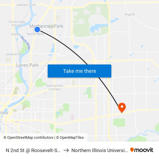 N 2nd St @ Roosevelt-Sec-Outbound to Northern Illinois University - Rockford map