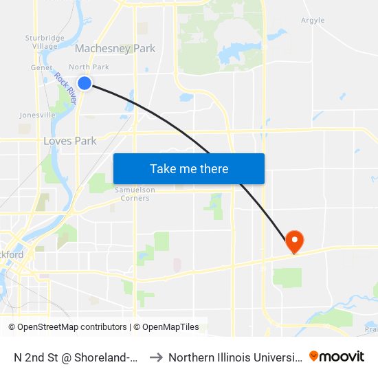 N 2nd St @ Shoreland-Nwc-Inbound to Northern Illinois University - Rockford map