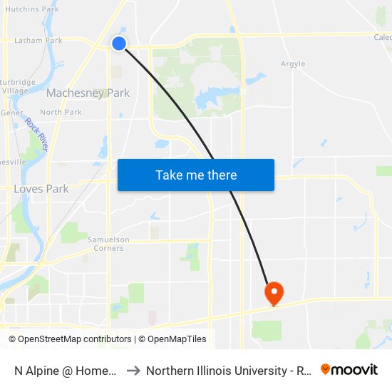 N Alpine @ Homedepot to Northern Illinois University - Rockford map