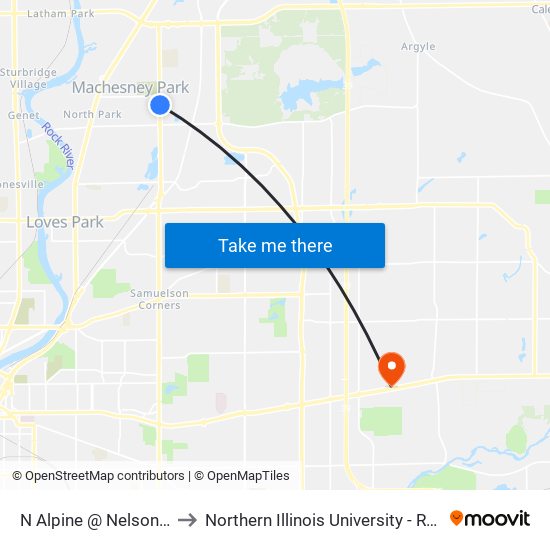 N Alpine @ Nelson-Nwc to Northern Illinois University - Rockford map