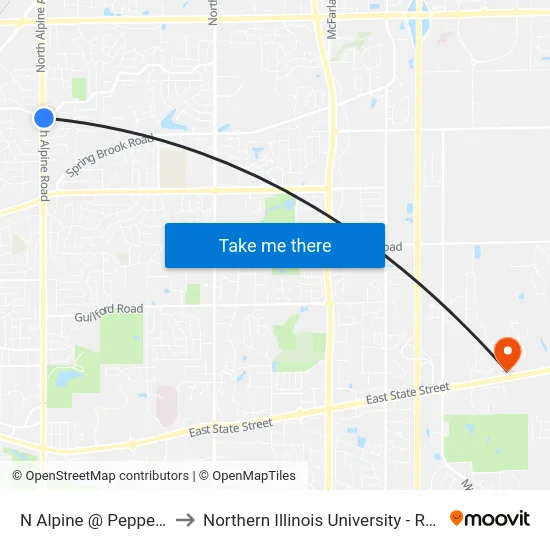 N Alpine @ Pepper-Sec to Northern Illinois University - Rockford map