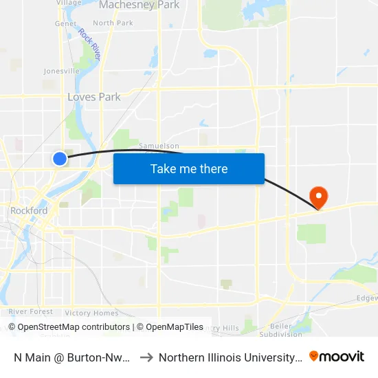 N Main @ Burton-Nwc-Inbound to Northern Illinois University - Rockford map