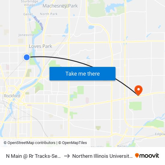 N Main @ Rr Tracks-Sec-Outbound to Northern Illinois University - Rockford map