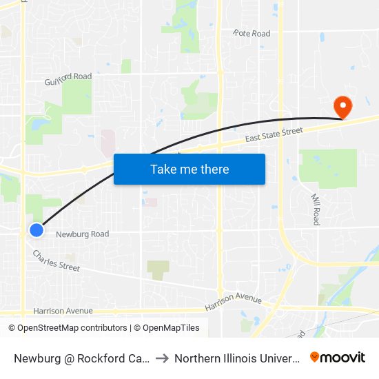 Newburg @ Rockford Career College-N to Northern Illinois University - Rockford map