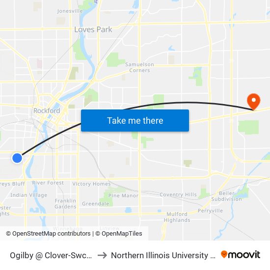 Ogilby @ Clover-Swc-Inbound to Northern Illinois University - Rockford map