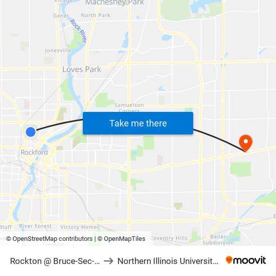 Rockton @ Bruce-Sec-Outbound to Northern Illinois University - Rockford map