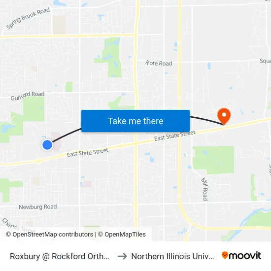 Roxbury @ Rockford Orthodonics-W-Inbound to Northern Illinois University - Rockford map