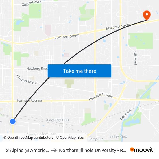 S Alpine @ American-W to Northern Illinois University - Rockford map