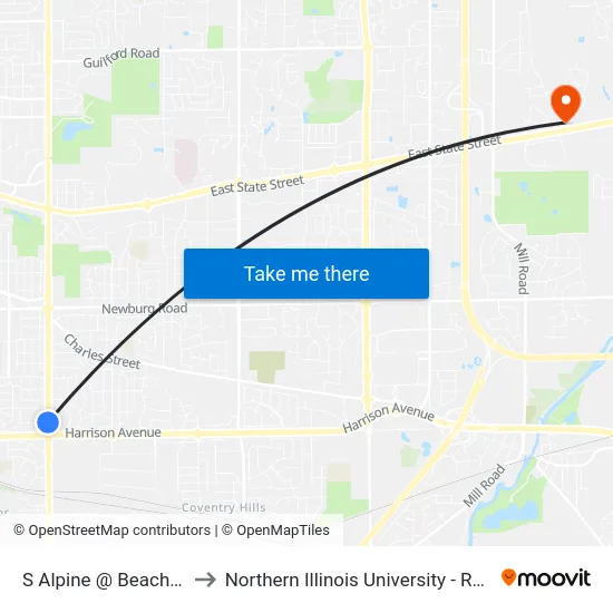 S Alpine @ Beach-Nwc to Northern Illinois University - Rockford map