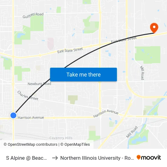 S Alpine @ Beach-Sec to Northern Illinois University - Rockford map