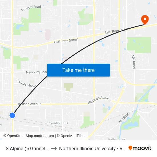 S Alpine @ Grinnell-Nwc to Northern Illinois University - Rockford map