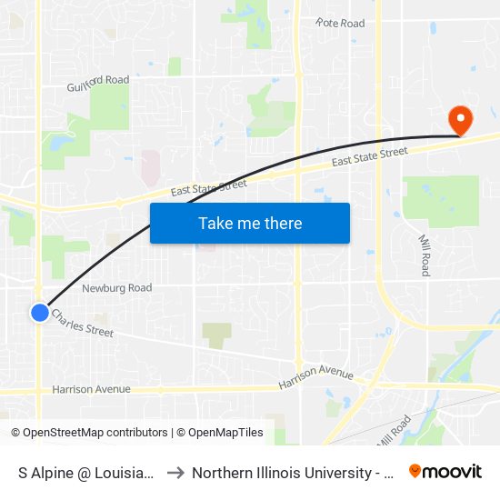 S Alpine @ Louisiana-Sec to Northern Illinois University - Rockford map