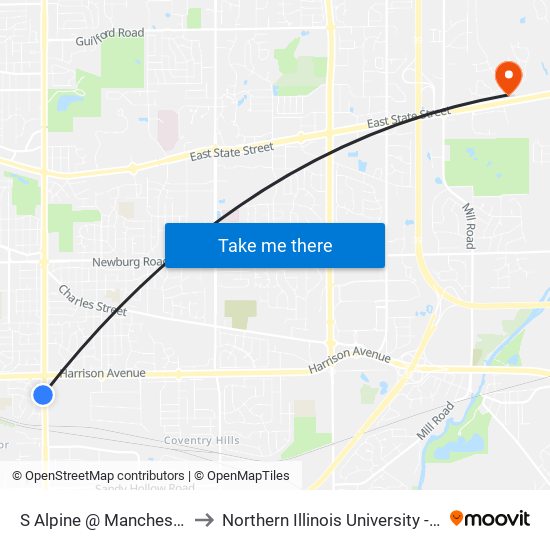 S Alpine @ Manchester-Nwc to Northern Illinois University - Rockford map