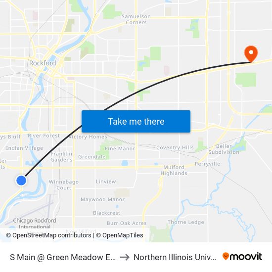 S Main @ Green Meadow Estates-Nec-Inbound to Northern Illinois University - Rockford map