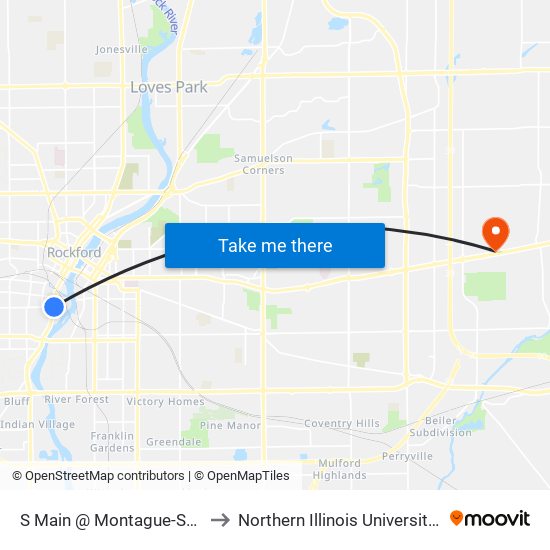 S Main @ Montague-Sec-Inbound to Northern Illinois University - Rockford map