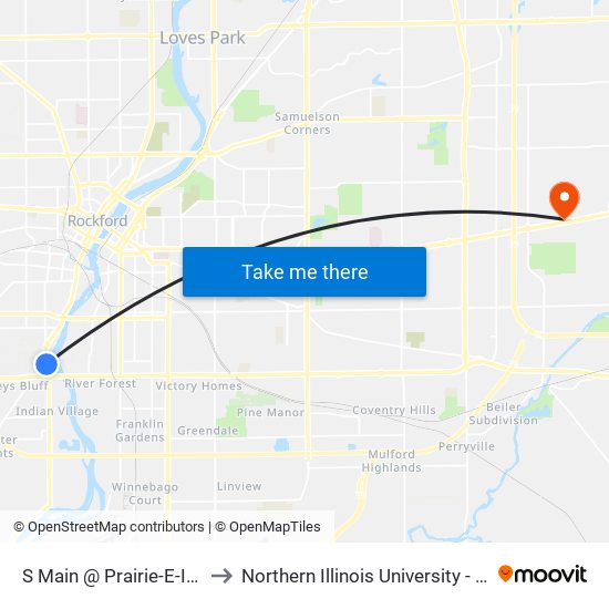 S Main @ Prairie-E-Inbound to Northern Illinois University - Rockford map