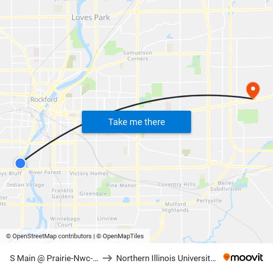 S Main @ Prairie-Nwc-Outbound to Northern Illinois University - Rockford map