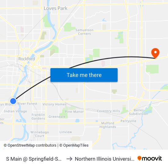 S Main @ Springfield-Swc-Outbound to Northern Illinois University - Rockford map