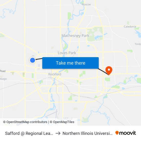 Safford @ Regional Learning Center to Northern Illinois University - Rockford map