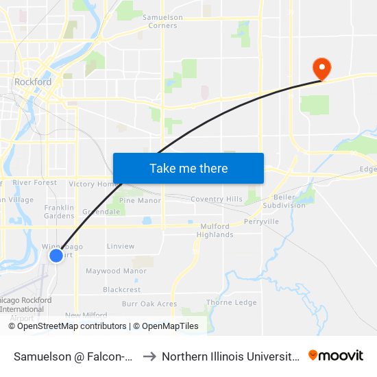 Samuelson @ Falcon-Nec-Falcon to Northern Illinois University - Rockford map