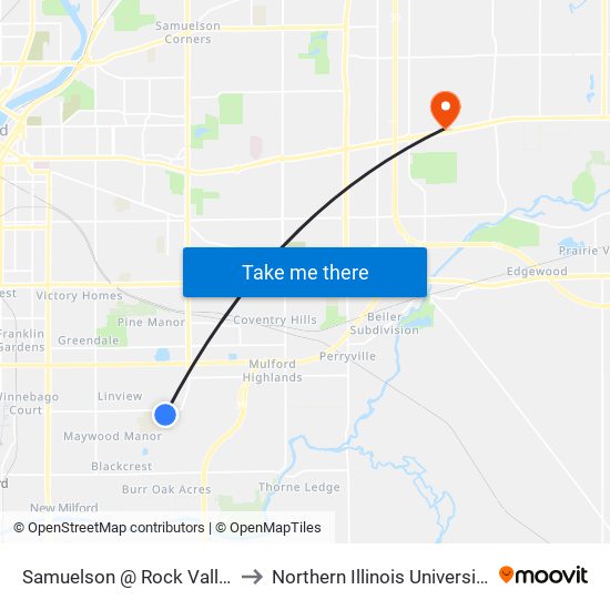 Samuelson @ Rock Valley College-S to Northern Illinois University - Rockford map