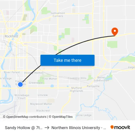 Sandy Hollow @ 7th St-S to Northern Illinois University - Rockford map