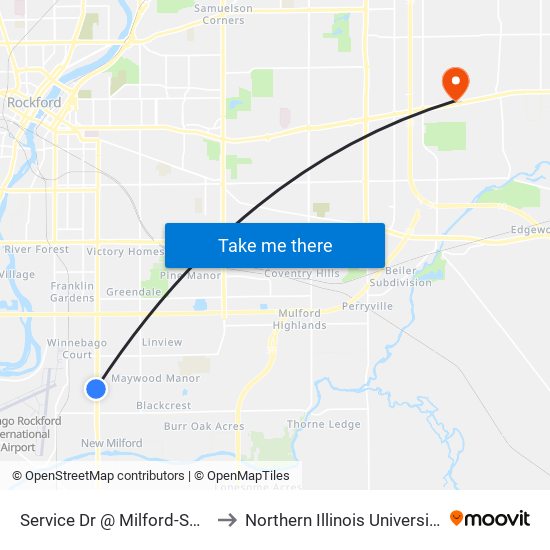 Service Dr @ Milford-Swc-Outbound to Northern Illinois University - Rockford map