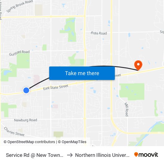 Service Rd @ New Towne-Nec-Inbound to Northern Illinois University - Rockford map